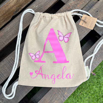 mochila algodón reciclado con cuerdas para colegio personalizada