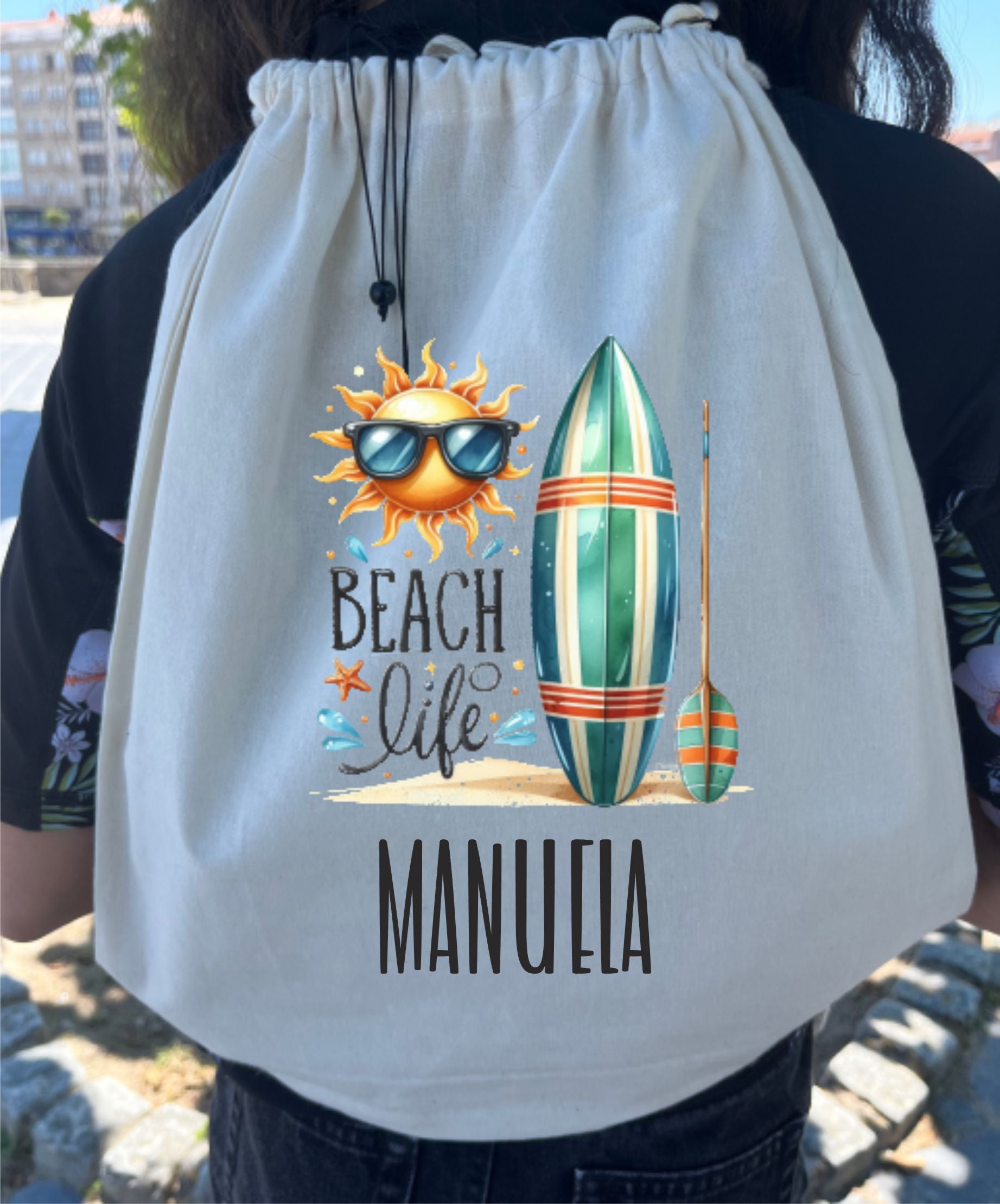 mochila ligera personalizada de algodón con diseño de verano