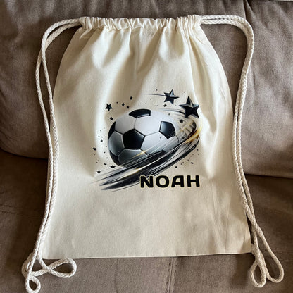 mochila de deporte con cuerdas personalizada con diseño de pelota 
futbol