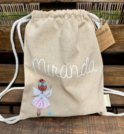 mochila ligera personalizada de algodón reciclado con nombre