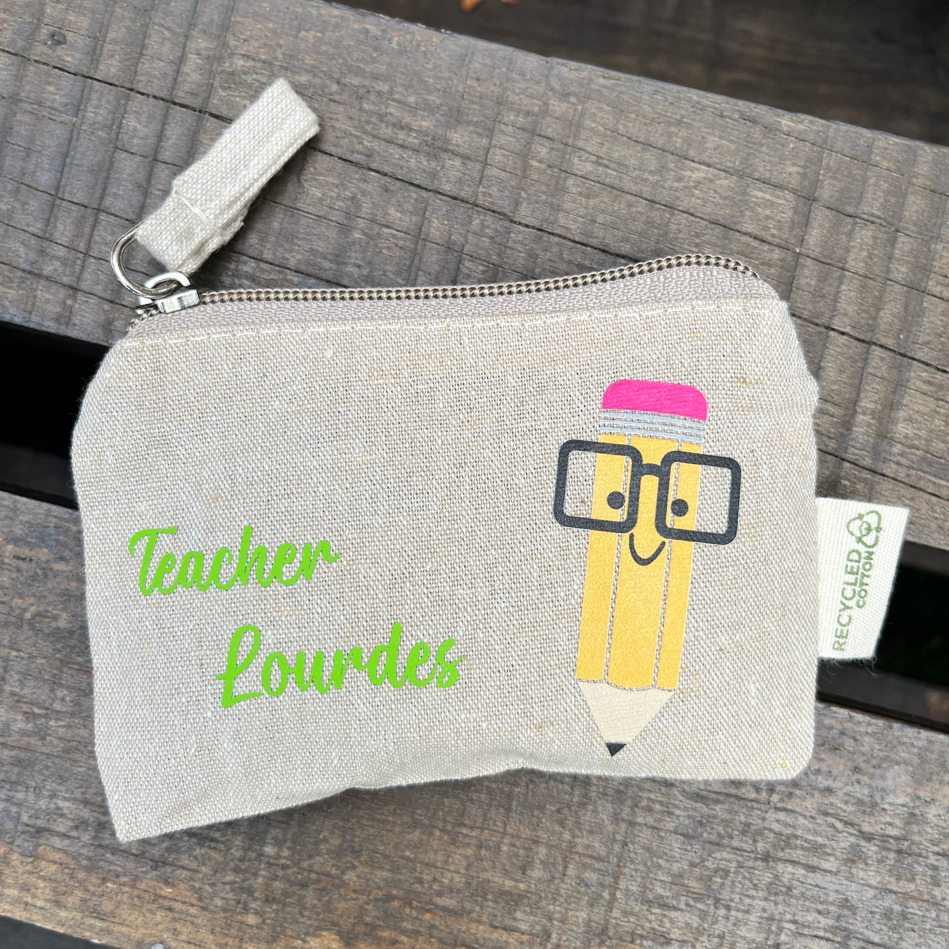 monedero ecológico con cremallera personalizado para la teacher