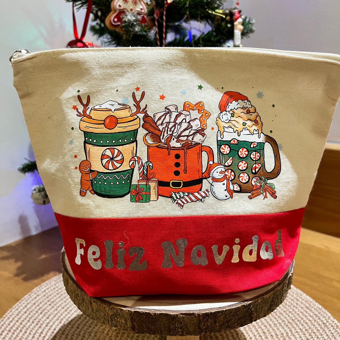 neceser algodón bicolor rojo personalizado diseño de navidad