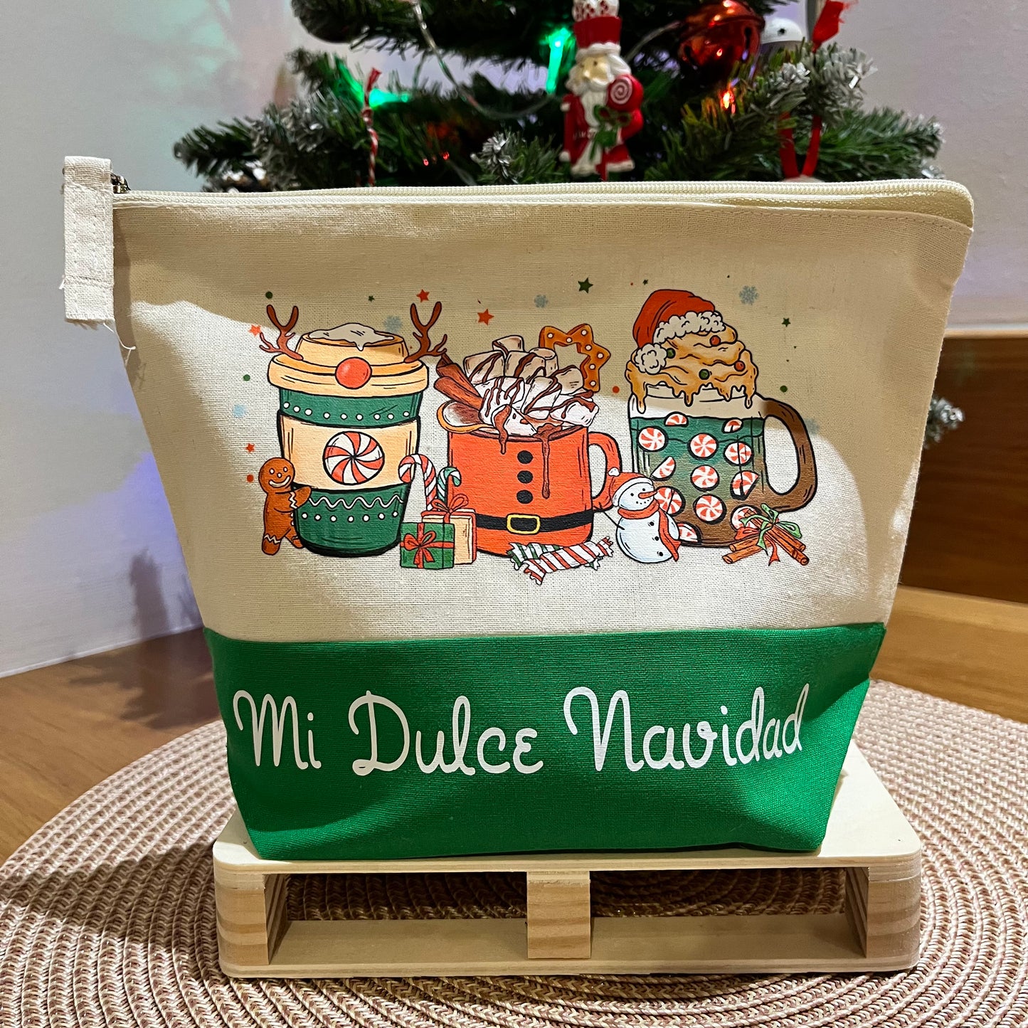 neceser de tela personalizado con diseño de navidad