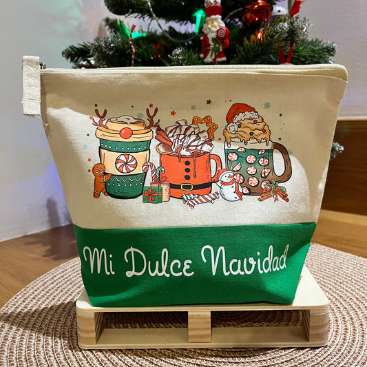 neceser de tela personalizado con diseño de navidad