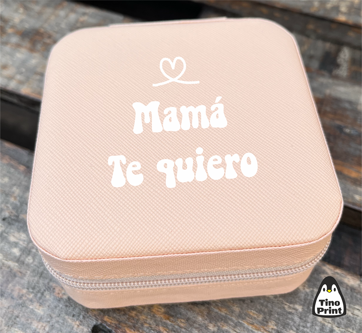 joyero portátil con cremallera personalizado color rosa