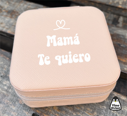joyero portátil con cremallera personalizado color rosa