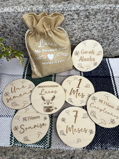 placas cumple meses bebé personalizadas en madera