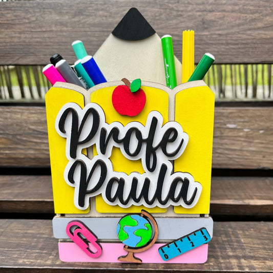 portalápices de madera pintado a mano personalizado
