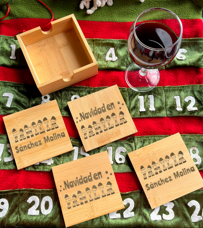 posavasos de bambú personalizados con caja
