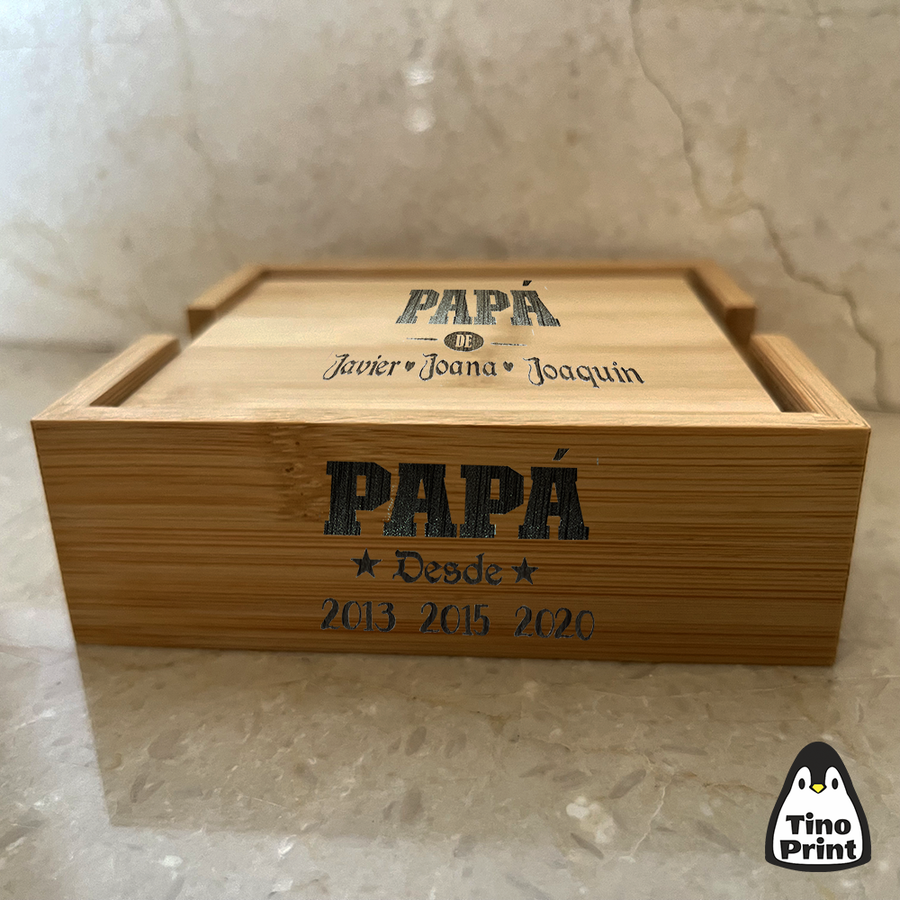 Posavasos de Bambú con caja Personalizados Día del Padre.