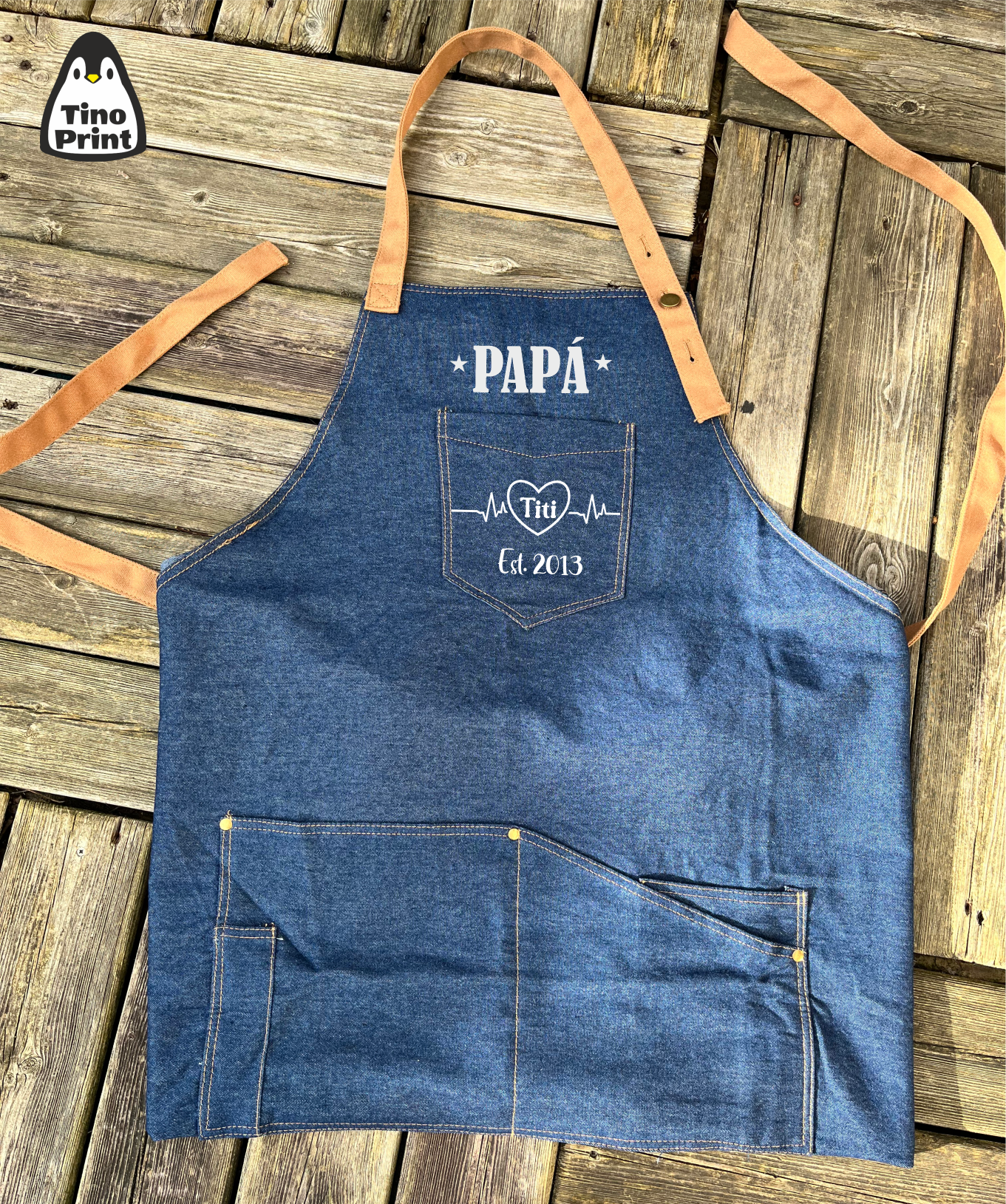 detalle para papá de delantal tejido vaquero personalizado
