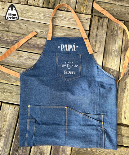 detalle para papá de delantal tejido vaquero personalizado