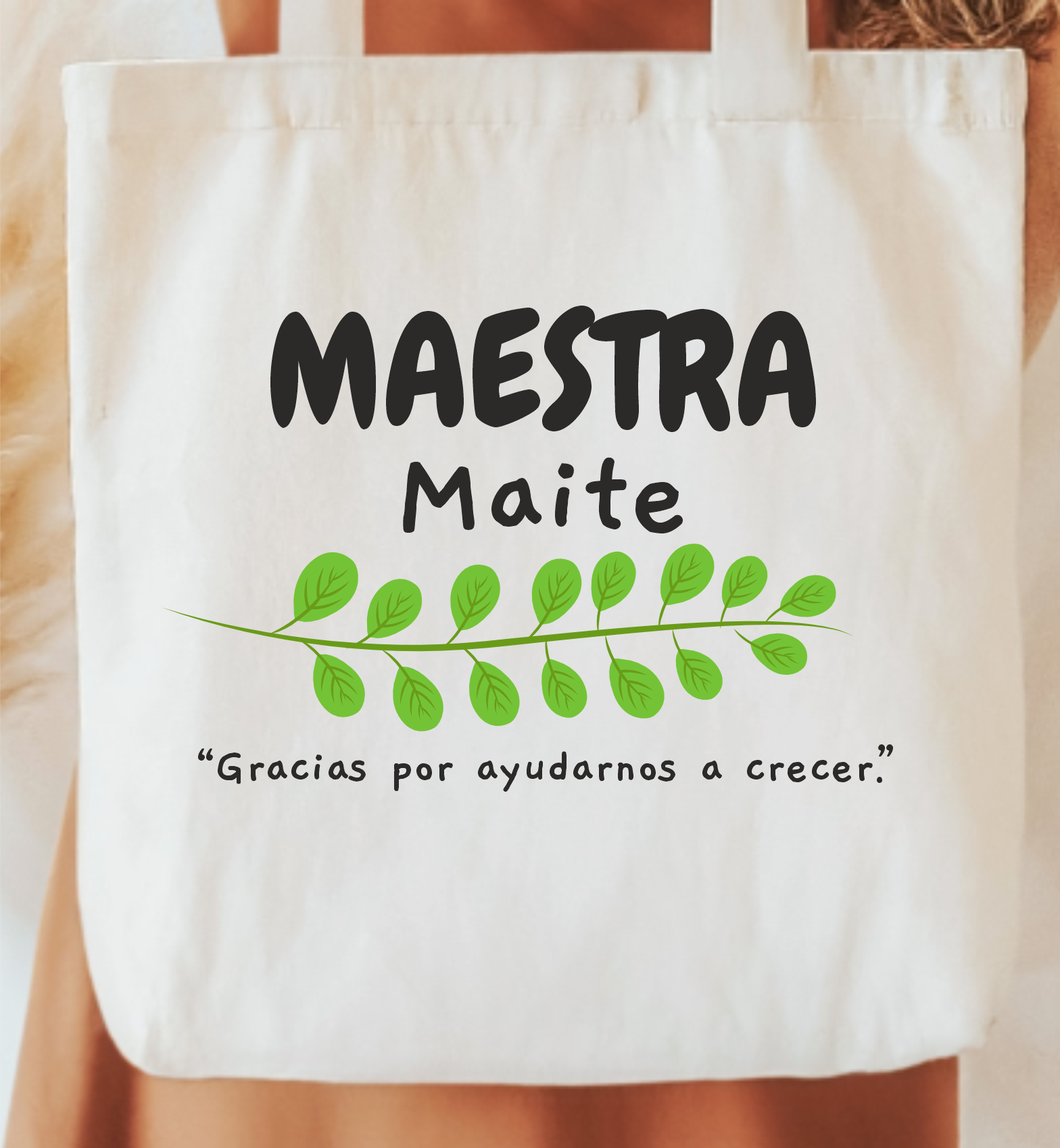 bolsa personalizada con nombre para profesora