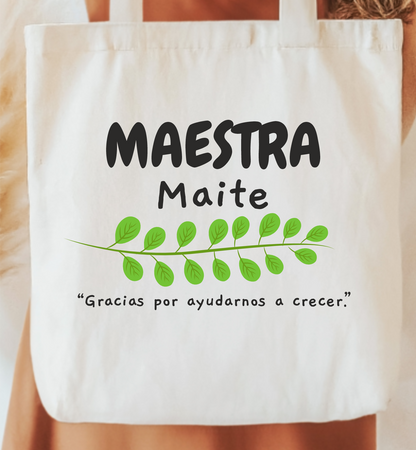 bolsa personalizada con nombre para profesora