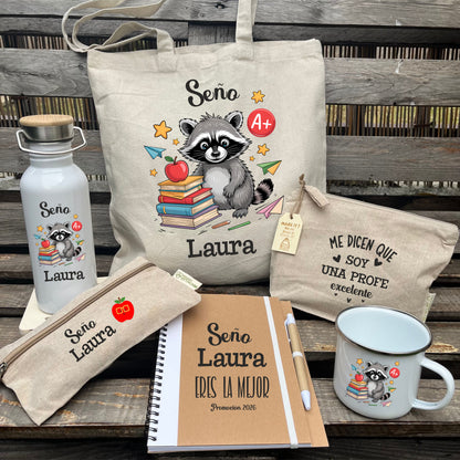 Regalo para profes fin de curso con diseño de mapache