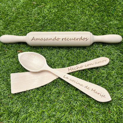 set de rodillo y paletas de madera personalizado