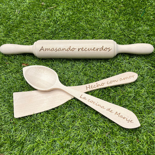 set de rodillo y paletas de madera personalizado