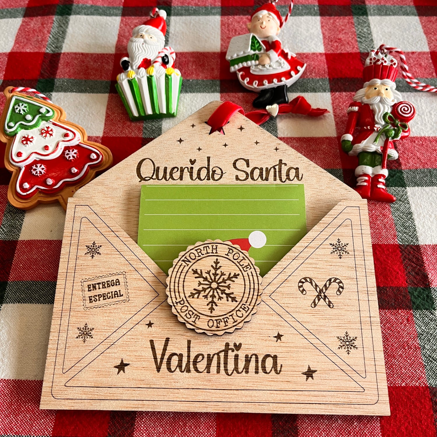 Sobre de madera personalizado para cartas de santa regalos