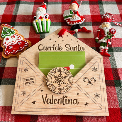 Sobre de madera personalizado para cartas de santa regalos