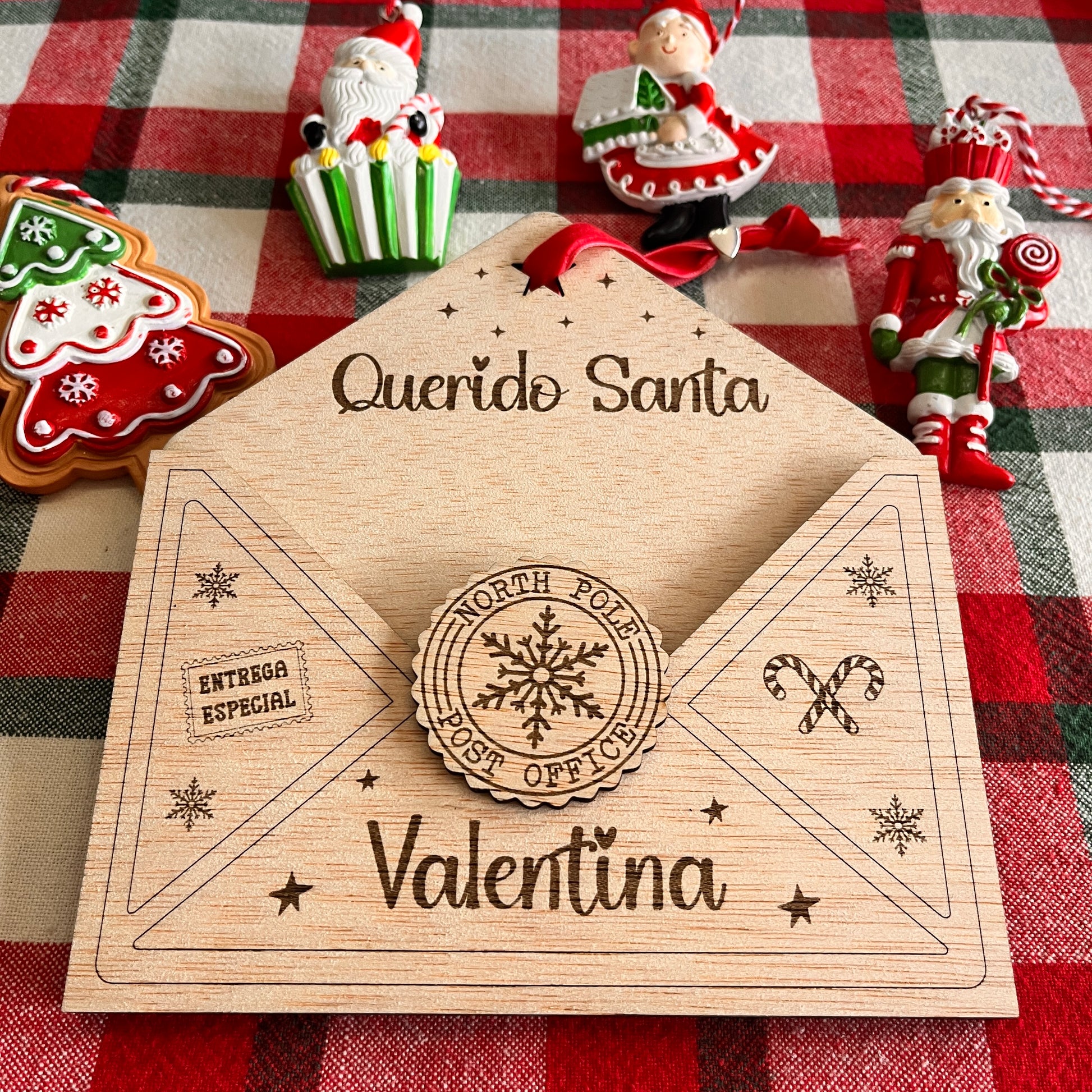 Sobre de madera personalizado para carta de santa lista de deseos