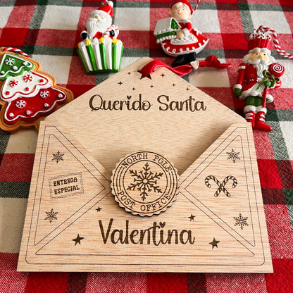 Sobre de madera personalizado para carta de santa lista de deseos