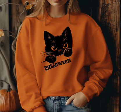 sudadera naranja con diseño catloween 