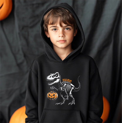 Sudadera negra con capucha con diseño de esqueleto dinosaurio