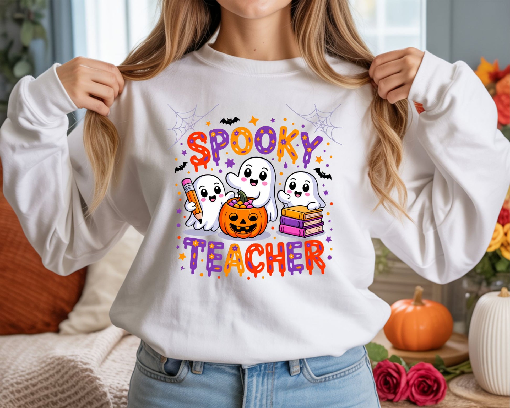 sudadera con diseño de halloween spooky teacher