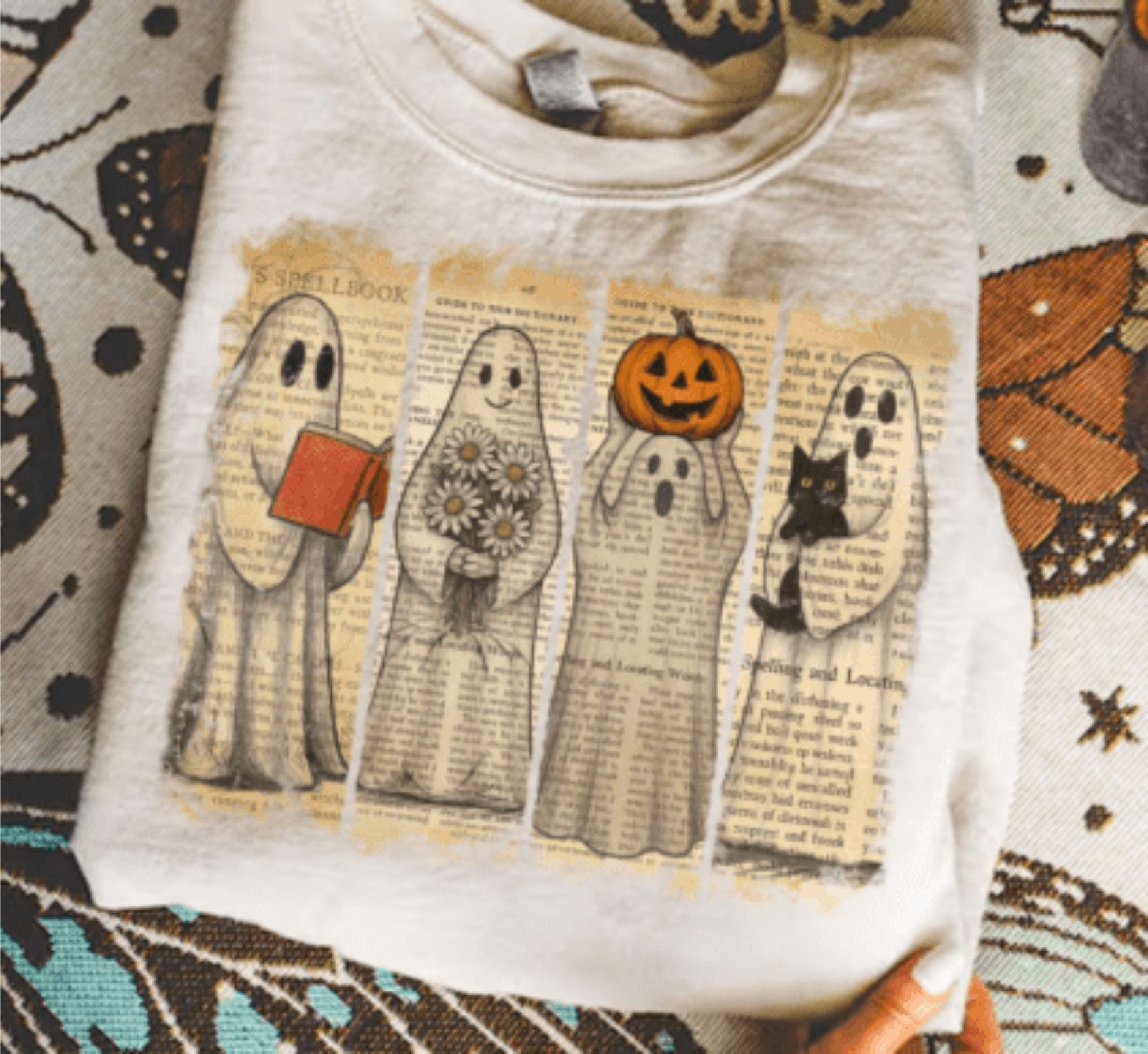 Sudadera clasica con fantasma para halloween efecto periodico