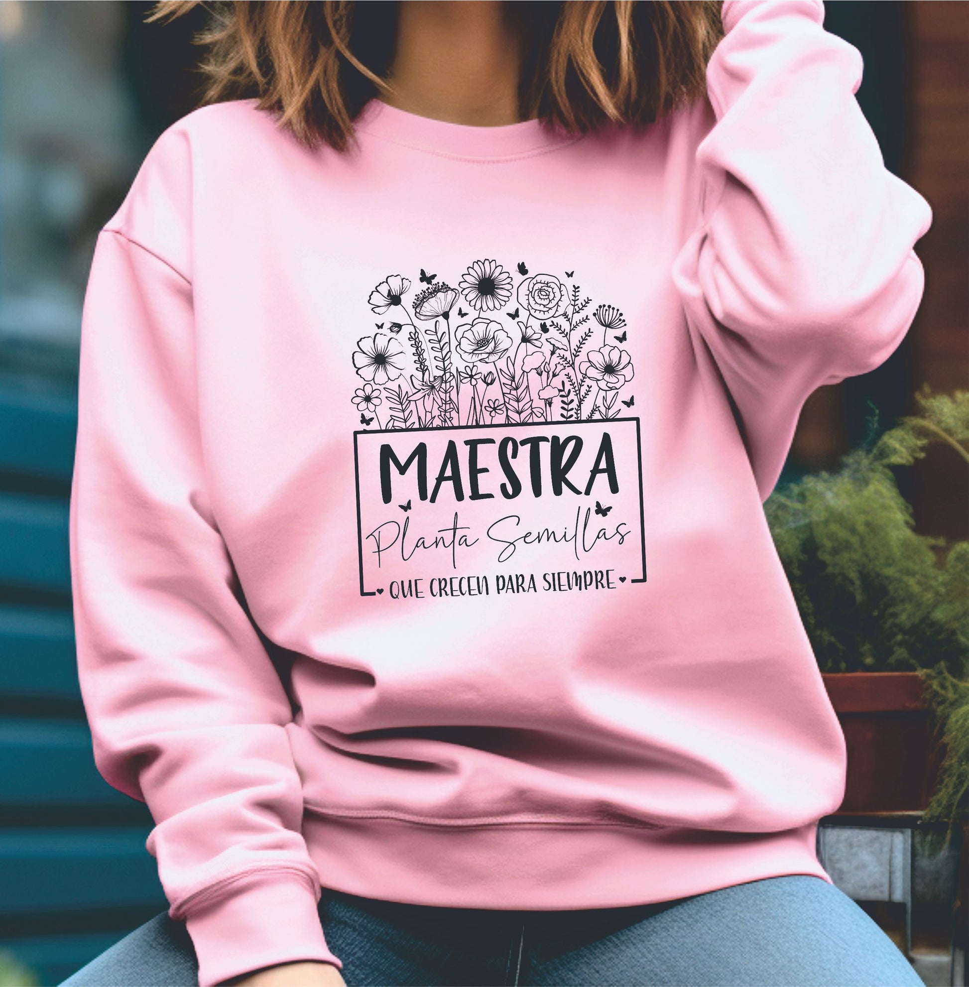 Sudadera rosa para maestras planta semillas