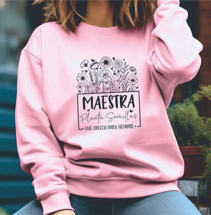 Sudadera rosa para maestras planta semillas