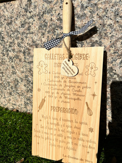 regalo familia personalizado en madera grabada con receta de galletas