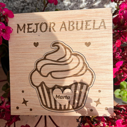 tarjeta de madera grabada con mensaje personalizado para las abuelas