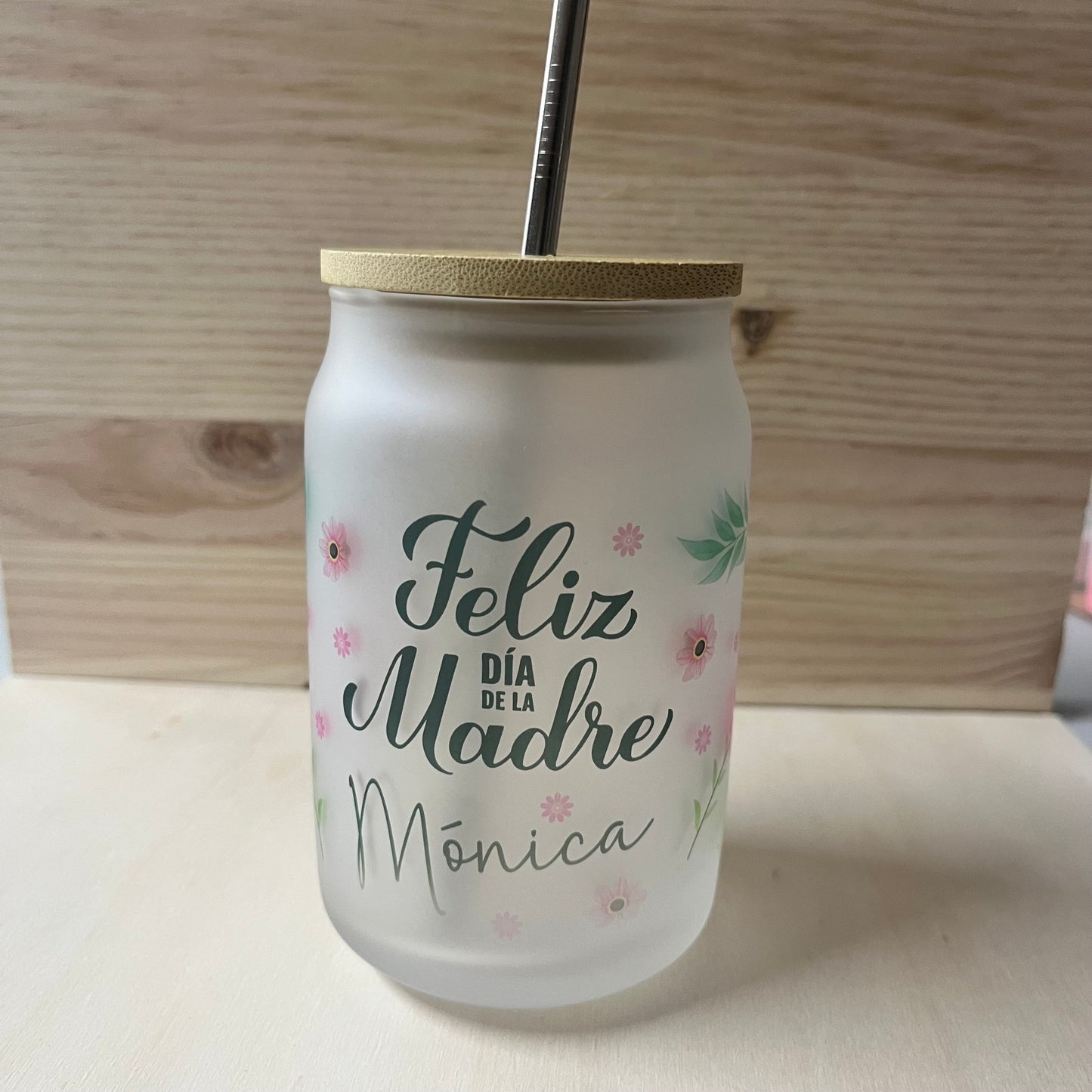 tarro de vidrio con diseño del día de la madre