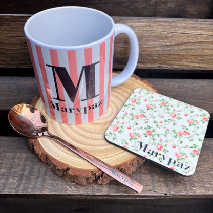 taza y posavasos madera personalizada