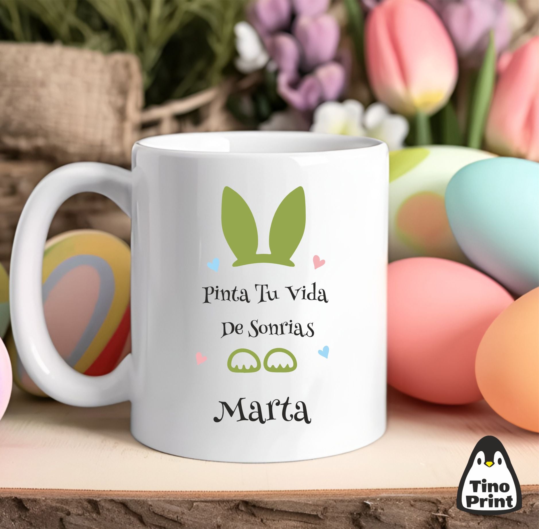 Taza con mensaje de pascua pinta tu vida de sonrisas
