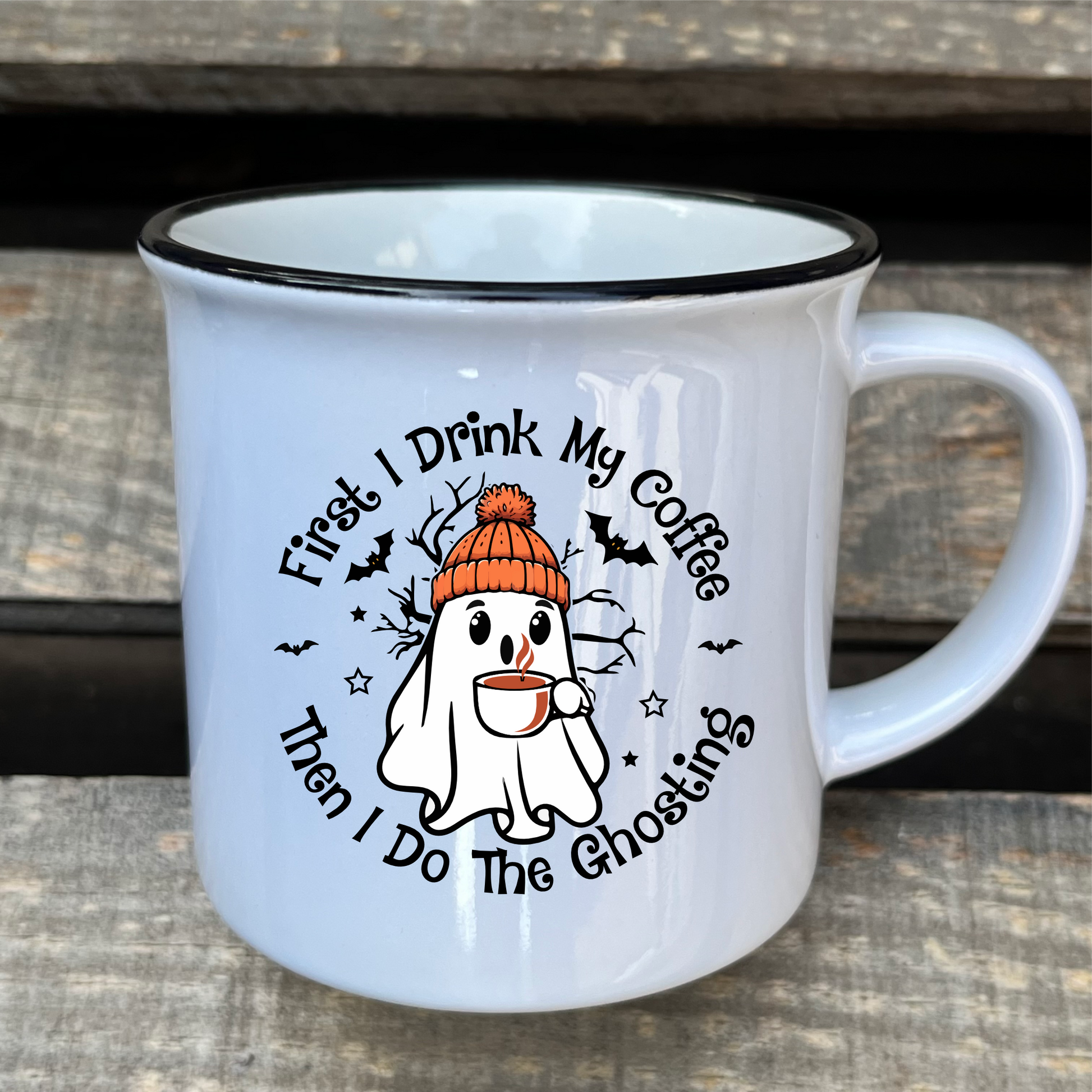 Taza de ceramica blanca vintage para halloween