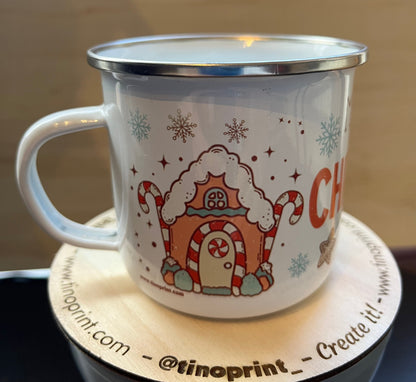 taza metálica esmaltada estilo retro personalizada con nombre