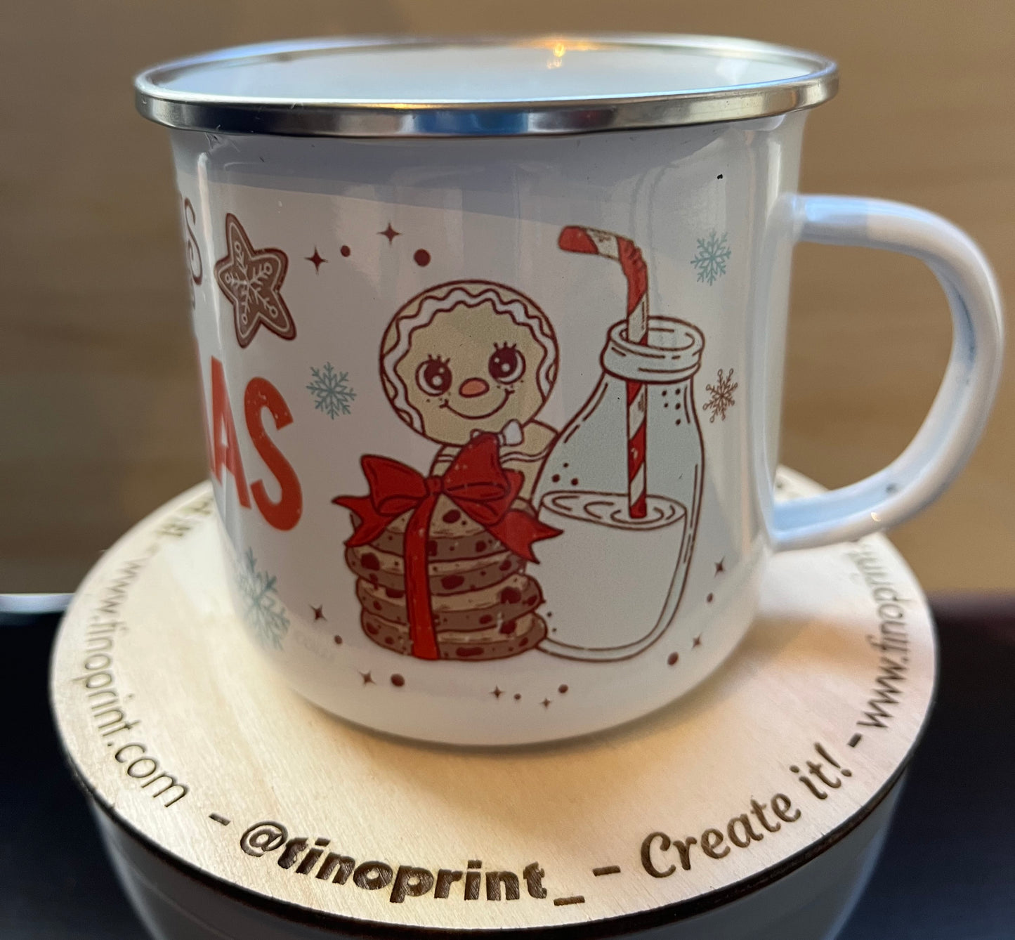 taza metálica esmaltada estilo retro navidad galletas