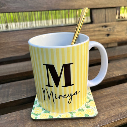 Kit de regalo personalizado con taza, posavasos y cuchara