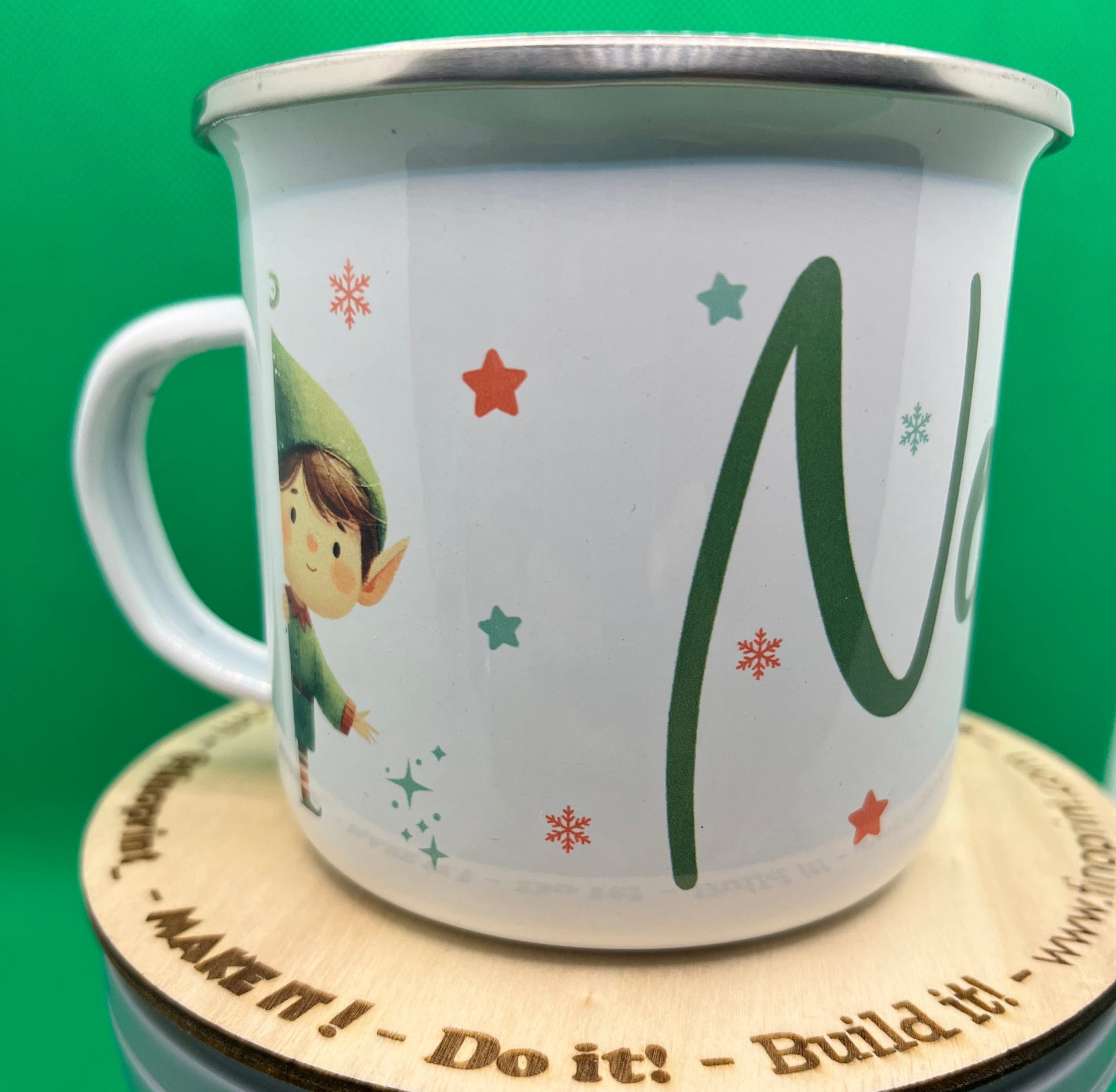 taza metálica esmaltada estilo retro navidad