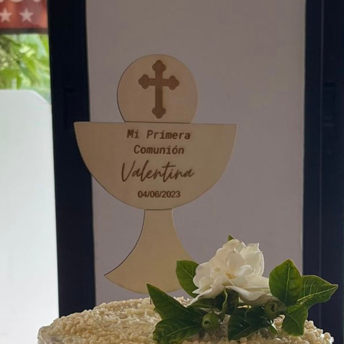 Topper cake para primera comunion de madera